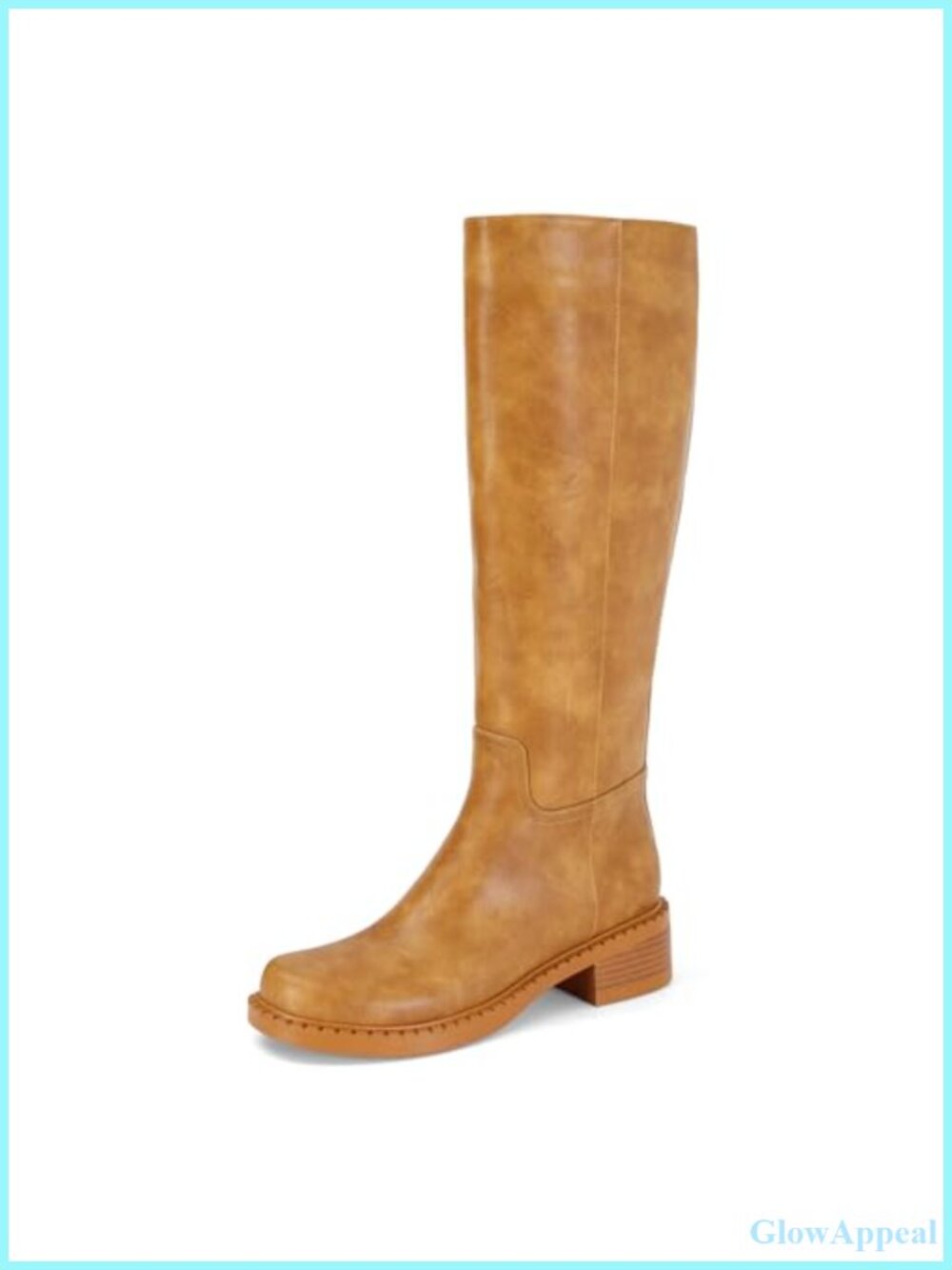 Faux Leather Knee High Boots Women Low Block Heel Square Toe Pull On